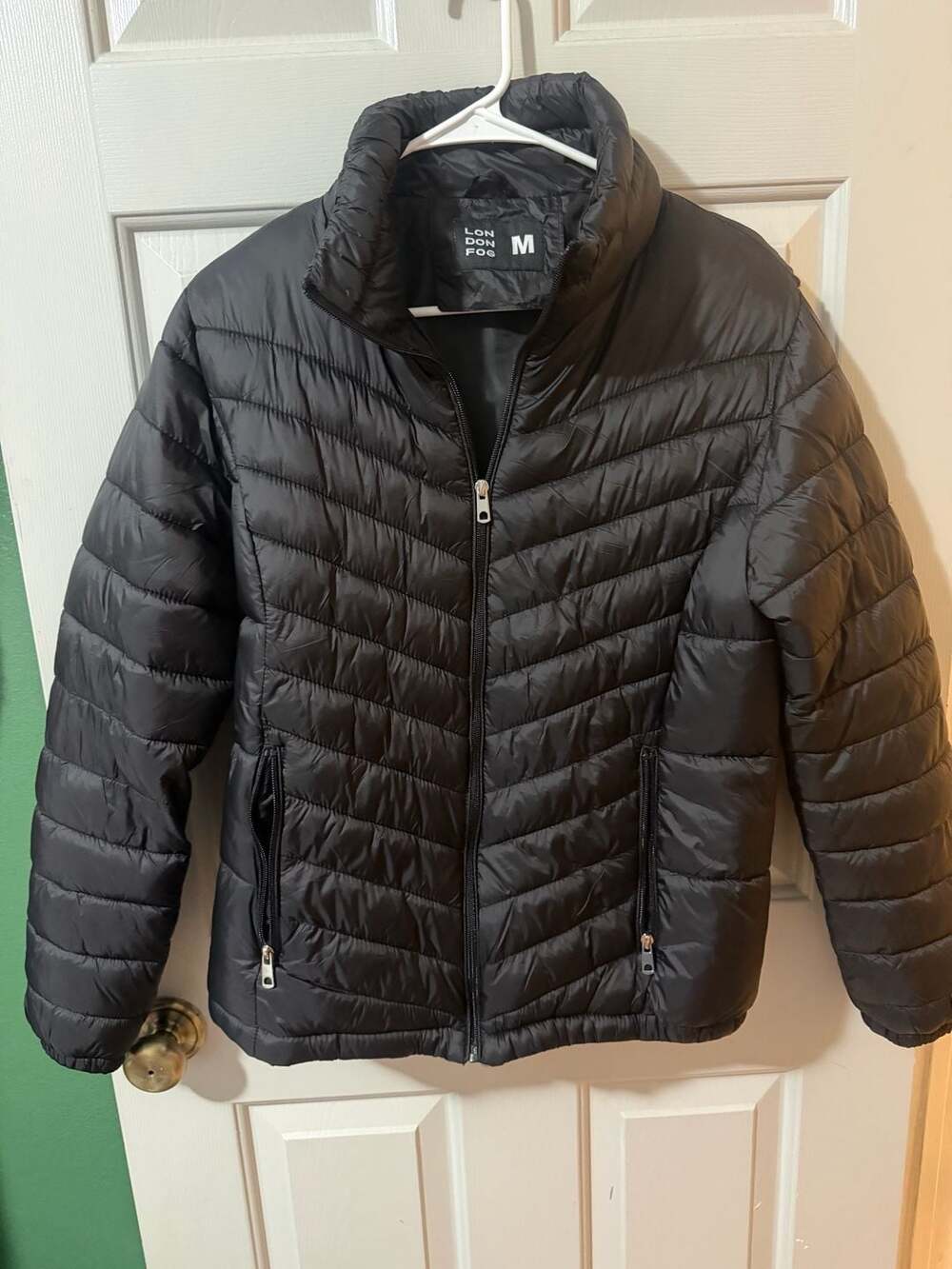 London Fog Puffer Jacket Size M Black Quilted Full Zip Winter